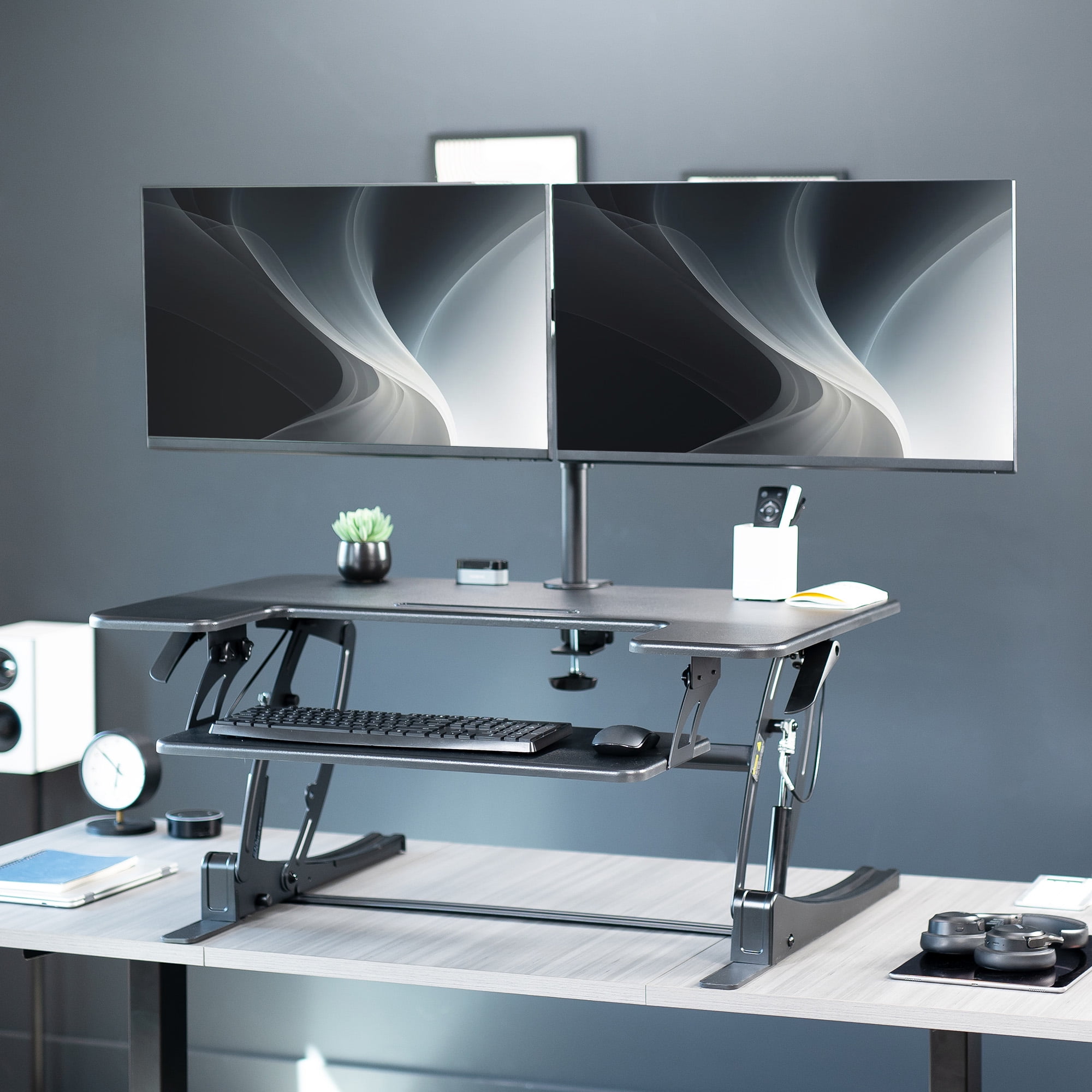 VIVO Black 36" Standing Desk Riser with Dual Monitor Stand for up to 30" Screens