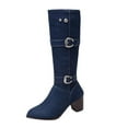 thumbnail image 1 of Bottes Mode en Denim pour Femmes à Talon Carré Chaudes, Décontractées, à Tige Longue, 1 of 9
