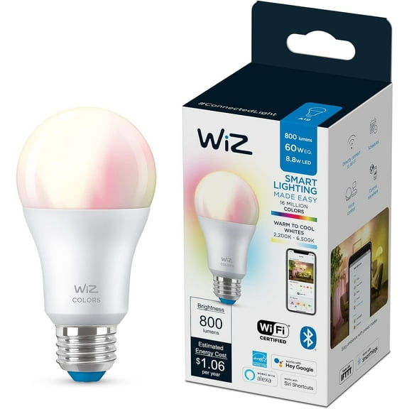 WiZ LED 60W Cool White Light Bulbs, Wi-Fi Control