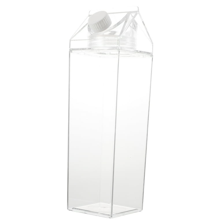 Etereauty Water Bottle Milk Carton Clear Bottles Square Container Plastic Cup House Shaped Beverage Transparent Tea Flat, Size: 26.4X8X8CM