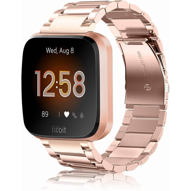REQO Bracelet en Métal Compatible avec Fitbit Versa 2 1 et Lite Édition, Bracelet de Remplacement en Acier Inoxydable Solide