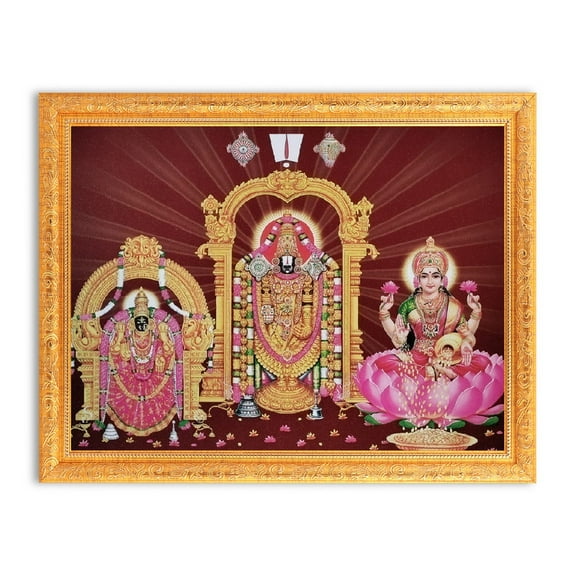 Bm Traders Perumal with Padmavati Devi Lakshmi Painting Print Photo In Religious Frame (14 X 18 Inch)