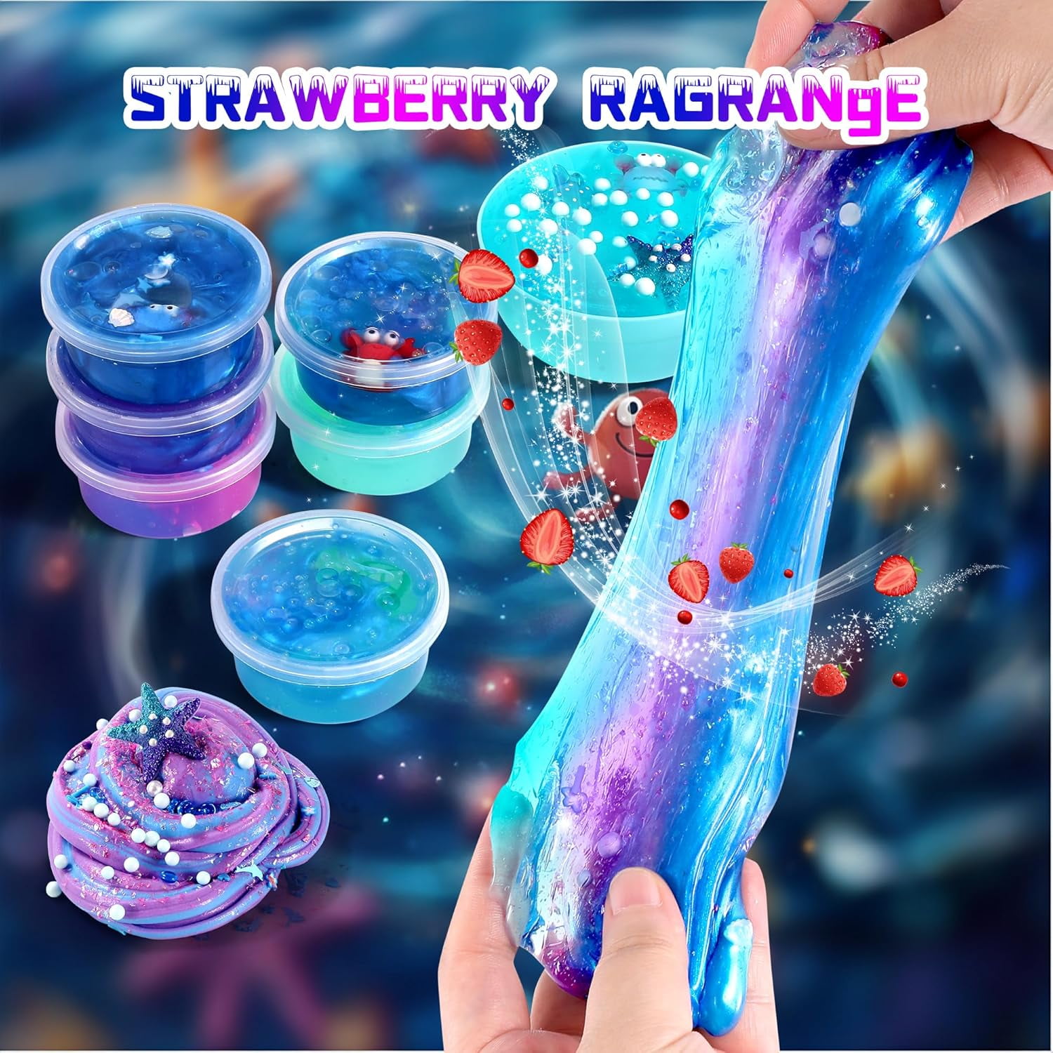Ocean Slime Kit For Kids, Large Non-Sticky Soft Sludge And Metallic Clay Set, Sensory Fidget Toy For Boys And Girls Ages 4-12, Ocean Blue