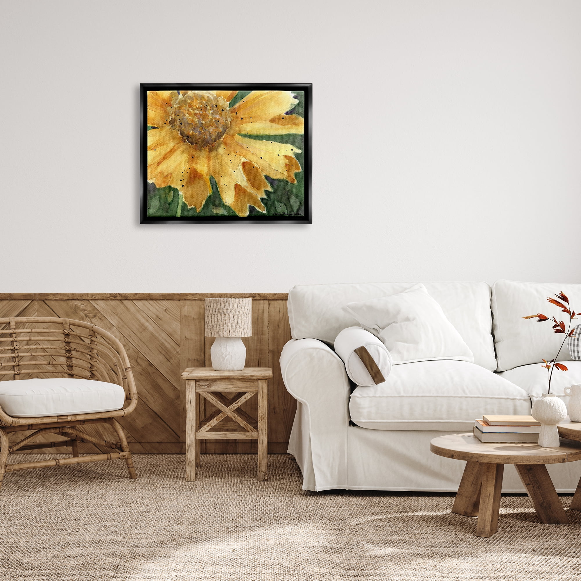 Stupell Industries Modern Sunflower Watercolor Botanical & Floral Painting Black Floater Framed Art Print Wall Art, 31 x 25