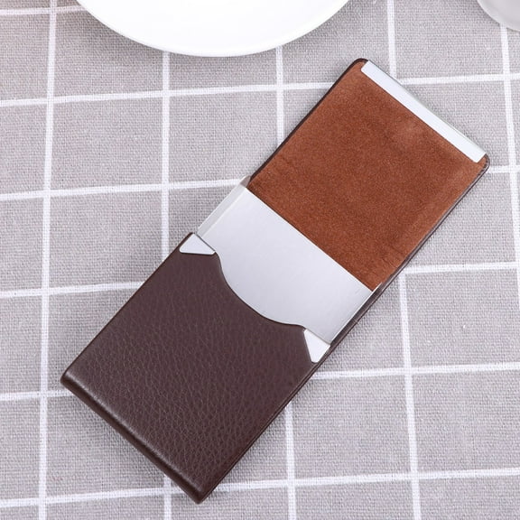 Raindrops 1Pack Business Card Case Holder Deep Coffee Color Pu Leather And Stainless Steel For Men