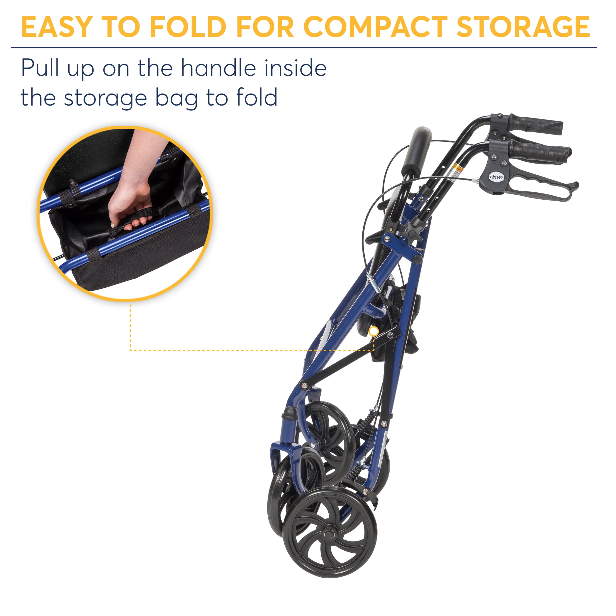 Drive Medical Four Wheel Rollator Rolling Walker with Fold Up Removable Back Support, Blue