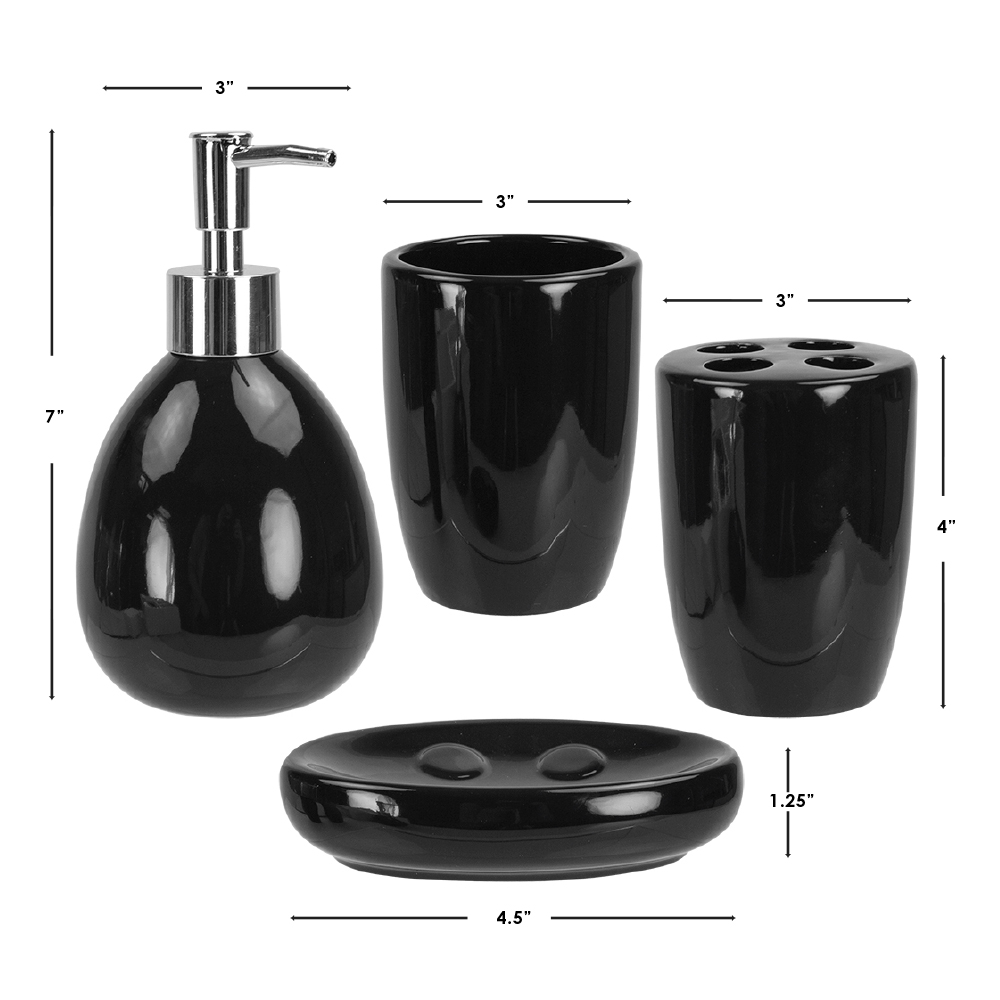 Home Basics 4 Piece Solid Print Ceramic Bath Accessories Sets, Black - image 5 of 5