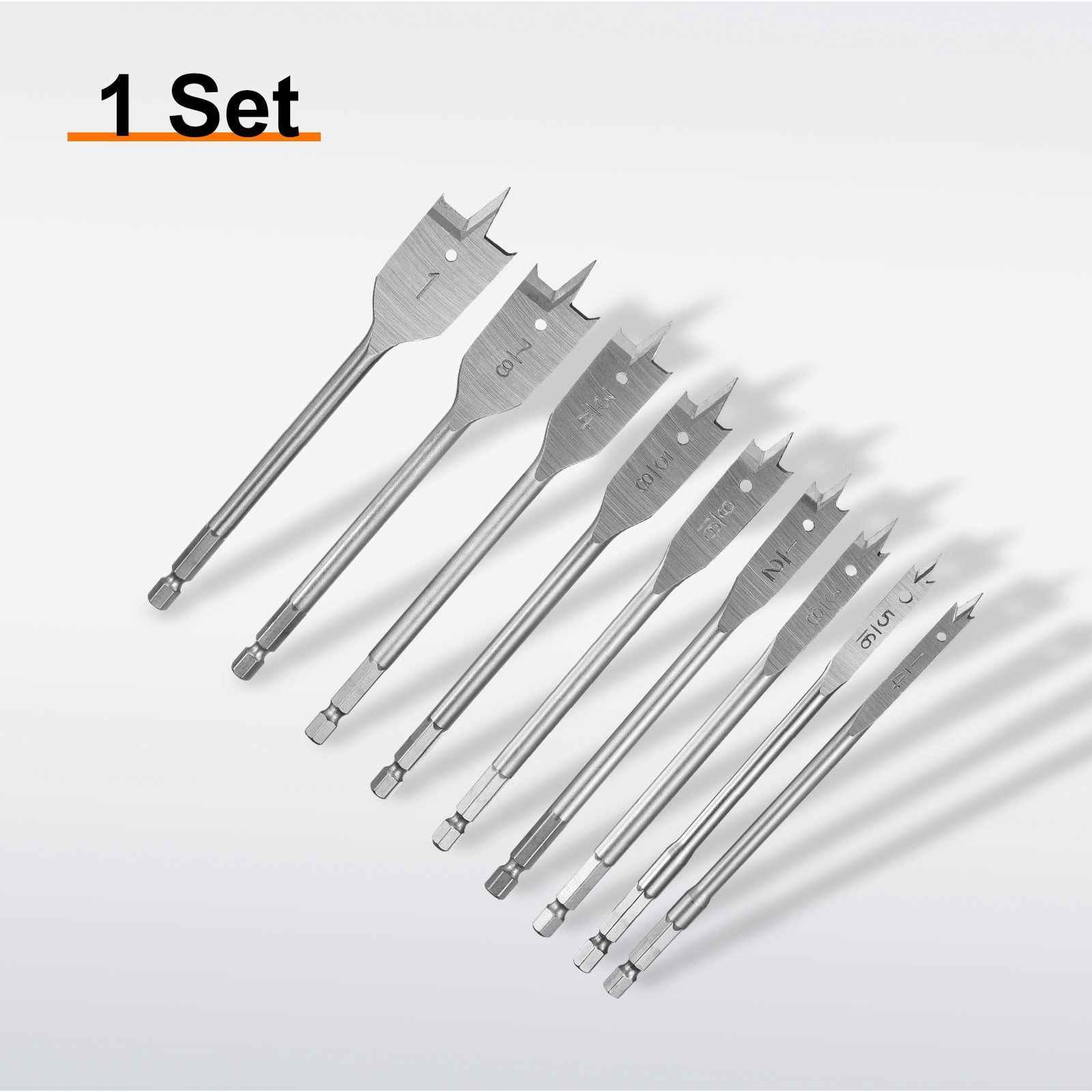 Uxcell 9Pcs Spade Drill Bit Paddle Set with Quick Change 1/4 Inch Hex Shank Silver Tone