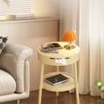 thumbnail image 4 of Modern Circular Side Table with Drawer & Open Shelf, Plastic Multifunctional Small Desk for Living Room, Bedroom & Office, 4 of 6