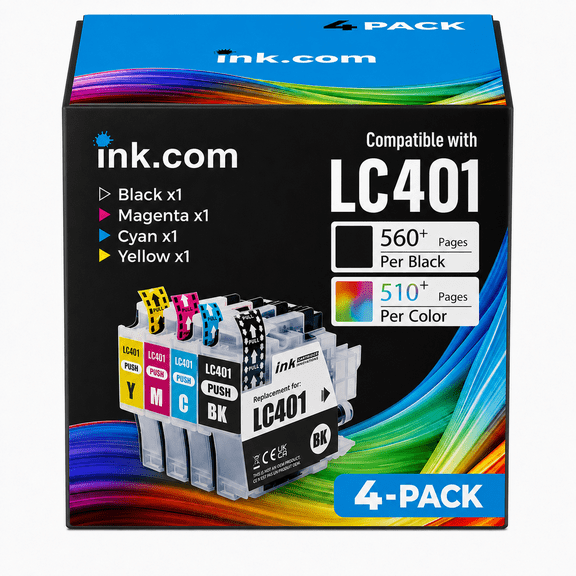 Ink .com LC401 Ink Cartridge Compatible for Brother LC401 LC401XL for Brother MFC-J1010DW MFC-J1012DW MFC-J1170DW Printer (4 Pack)