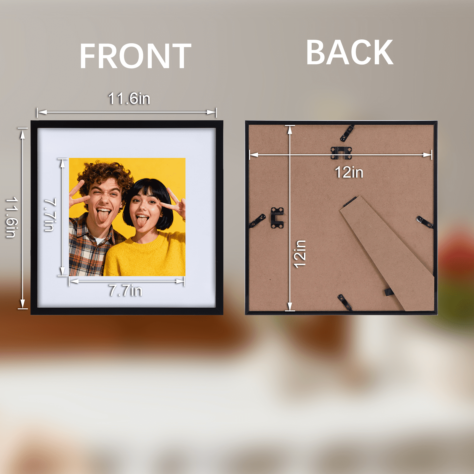 7 Pack 12x12 Picture Frame with 8x8 Openings, Black