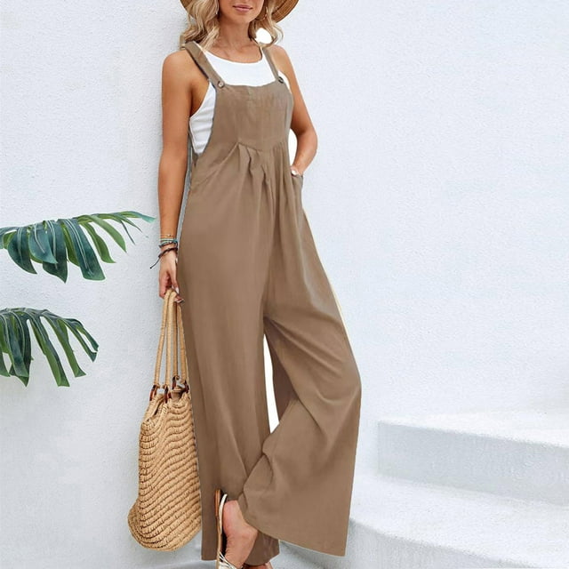 TIMIFIS Womens Baggy Jumpsuits Solid Color Wide Leg Overalls Fashion Casual Loose Cute Rompers Pants with Pockets