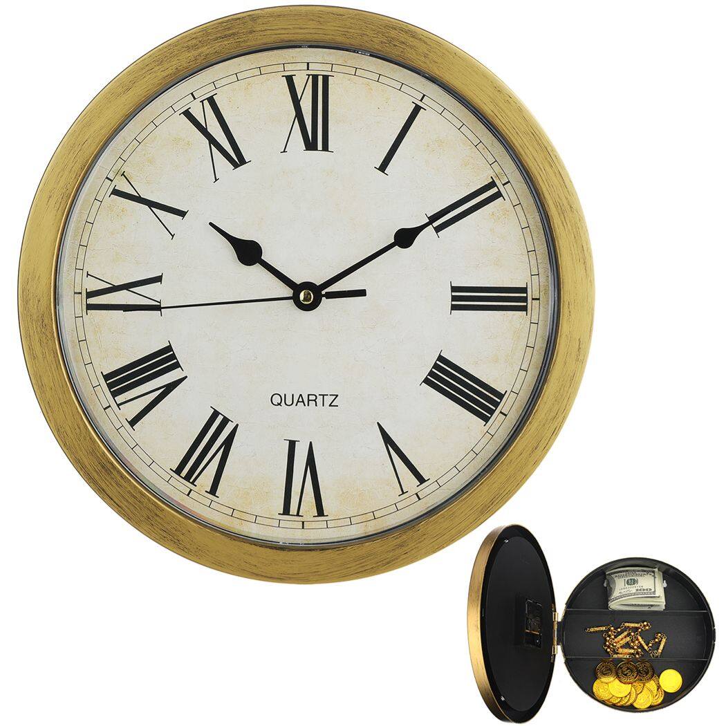 Wall Clock Hidden Safe, 10 inch Wall Safe Clock with Hidden Compartments for Home Office Hotel