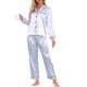 thumbnail image 2 of Pijamas de satén para mujer INSPIRE CHIC, ropa de dormir de manga larga con pantalones, conjuntos de lounge con botones y estampado floral, talla XL, rayas azules, 2 of 5