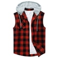 thumbnail image 3 of Sleeveless Plaid Vest Hoodies for Men Casual Patchwork Button Shirt Blouse Summer Beach Tops with Pocket, 3 of 4