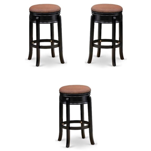 Home Square 30" Round Wood Counter Bar Stool in Black & Brown - Set of 3