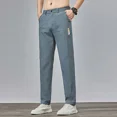 thumbnail image 3 of Pantalones casuales rectos y frescos para hombre, pantalones holgados y refrescantes para oficina, para hombre, pantalones de negocios de verano, de seda fina, nuevos en talla grande de algodón, 3 of 5