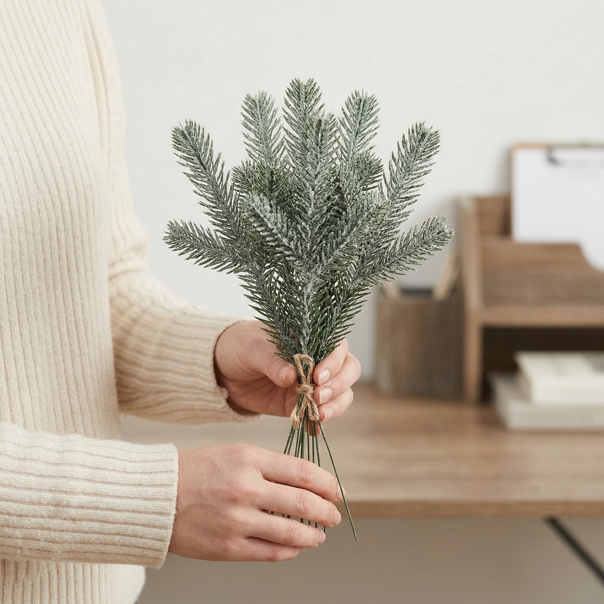 Unique Bargains 12pcs Artificial Fir Pine Branches Snowflake Green 9.4"