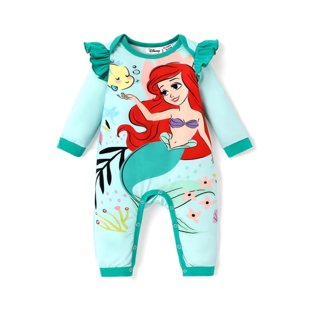 Romper Disney Princess Ariel para niña, manga larga de 6 a 9 m, verde