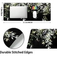 thumbnail image 2 of Sage Green Leaves Gaming Mouse Pad XL Spring Summer Floral Extended Large Desk Mat Black Big Mousepad Non-Slip Rubber Base Stitched Edge Long Desk Pad for Desktop Office Computer Gamer,31.5×11.8 in, 2 of 6