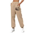 thumbnail image 2 of miqiqism Heart Dog Paw Sweatpant for Woman Casual Lightweight Cinch Pants High Waisted Elasted Sweatpant Trendy Solid Fall Trousers with Pockets,Khaki,Medium, 2 of 3