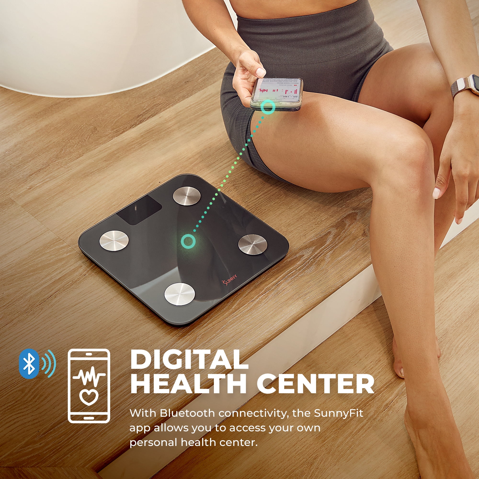 Sunny Health & Fitness Smart Body Composition Scale with 20 Health Metrics, Bluetooth Sync & SunnyFit App Trainer‑Led Workouts