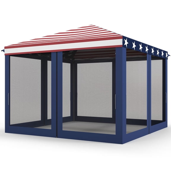 Dranite 10x10 ft Patriotic American Flag Canopy Tent with Mesh Sidewalls,Wheeled Carry Bag