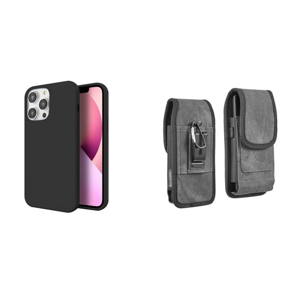 Slim Silicone Case and Belt Holster Pouch for iPhone 14 Pro Max - Black