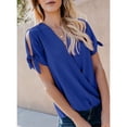 thumbnail image 2 of Uhndy Women's Blouses V Neck Short Sleeve Chiffon Shirts Front Draped Wrap Twist Tops Blue 3XL, 2 of 5