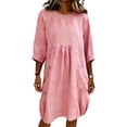 thumbnail image 2 of Uootdi Linen Dresses for Women Crew Neck 3/4 Sleeve Pocket Dresses Loose Flowy Casual Midi Dresses Summer Daily Wear Gift, 2 of 5