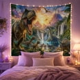 thumbnail image 2 of Prehistoric Sunset with Main Detailed Tyrannosaurus, Mystical Fantasy for Space Lovers, Wall Decor, Thanksgiving Hostess Gift, Tapestry Wall Hanging for Dorm and Living Room, 2 of 7