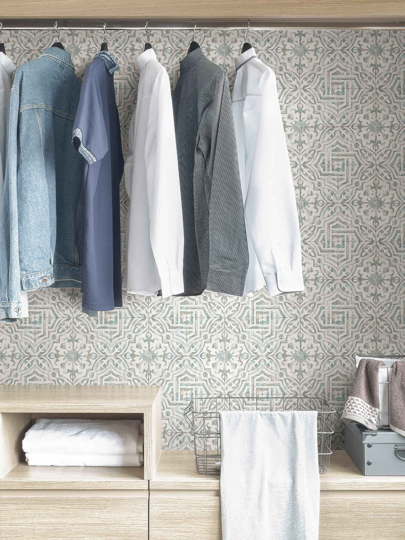 Nuwallpaper Teal and Grey Landondale Peel & Stick Wallpaper