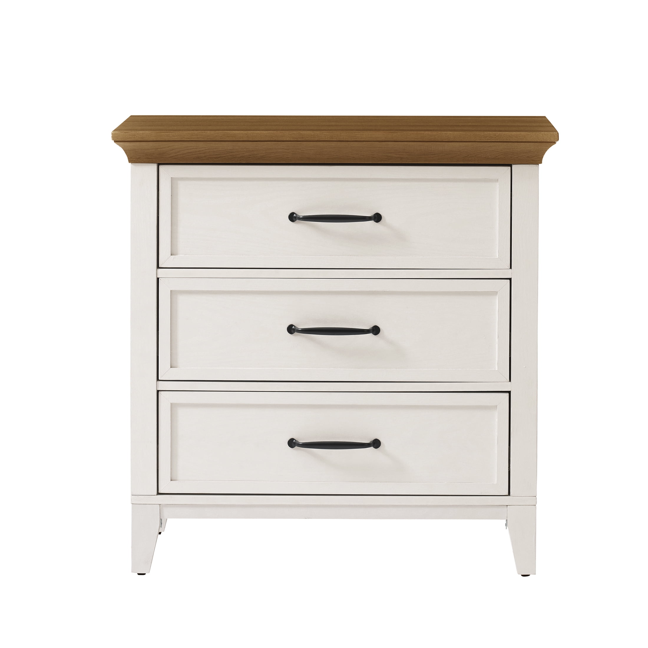 Better Homes & Gardens Canton 3-Drawer Nightstand, Textured White and Light Honey