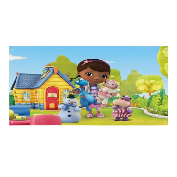 Doc Mcstuffins-Theme Backdrops Banner Birthday Party Decor Supplies Personalized Party Backdrop Decoration,5x3ft（150x90cm）