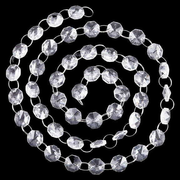 1 Box 6.56 Feet Beads Garland Strand Hanging Beads Strings 14mm Faceted Octagon Beaded Chain Chandelier Prisms Ornaments for Christmas Tree Wedding Party Decorations Gift Clear