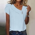 thumbnail image 2 of Taqqpue Womens Summer Shirts Solid Color V-Neck Button Short Sleeved T-Shirts Eyelet Loose Vacation Trending Beach Blouse Tops, 2 of 5