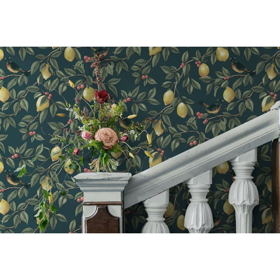 Teal Golden Lemon Trail Wallpaper Print Non Woven Non-Pasted Textured Wallpaper 57 Sq. Ft.
