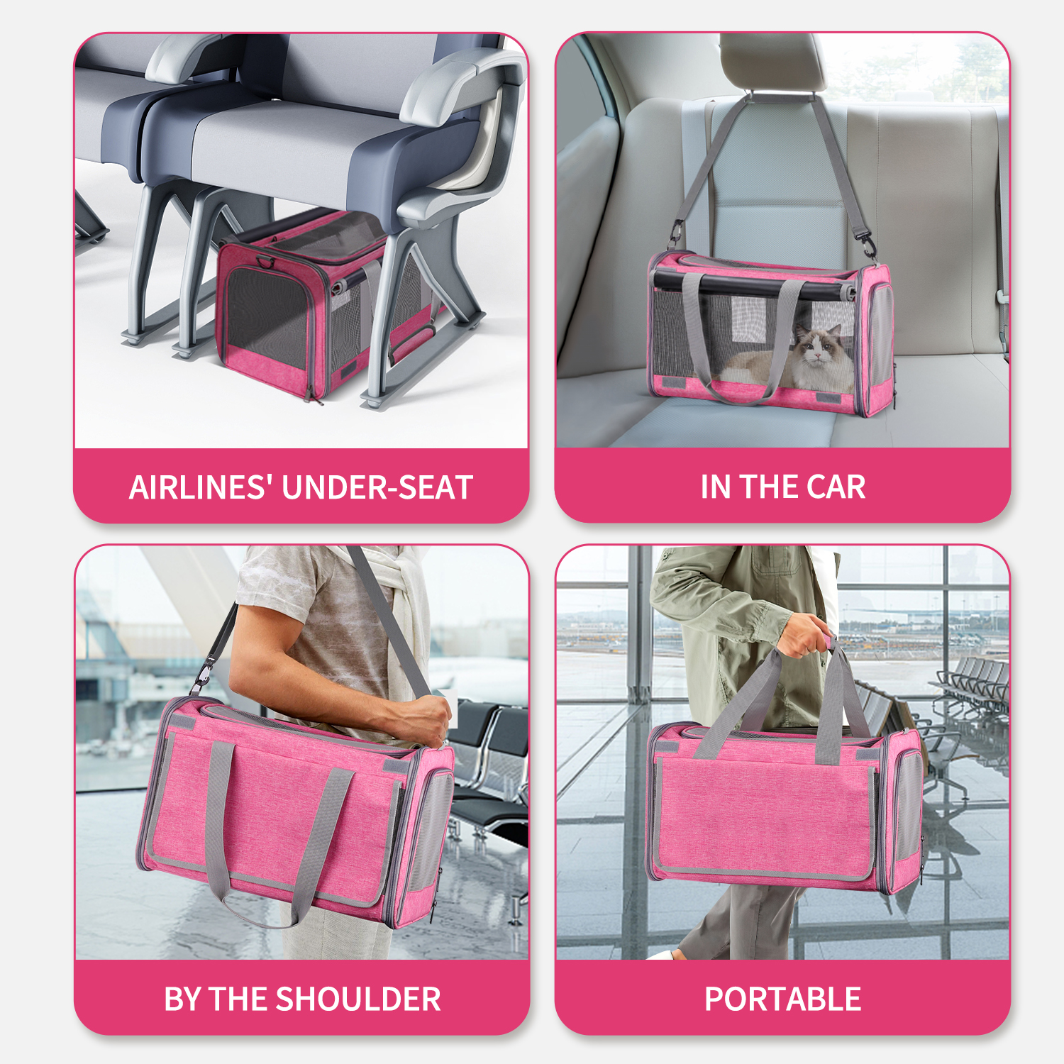 Cshidworld Collapsible Airline Approved Cat Carrier, Pink photo 6