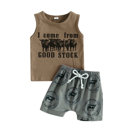 

Diconna Toddler Boys Summer Outfit Sets Sleeveless O Neck Letter Print Vest + Animal Print Drawstring Shorts Coffee 18-24 Months