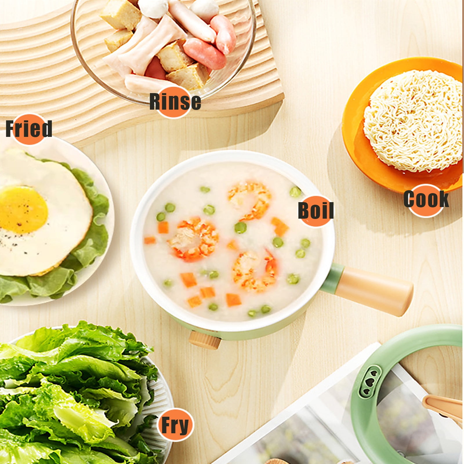 SAVALETOR 1.8L Electric Cooking Pot Non-Stick Electric Hot Pot with Steam Rack 2 Power Levels