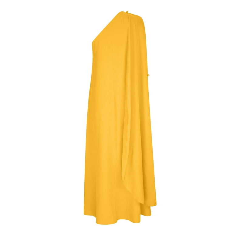 Wycnly Formal Dresses for Women Loose Swing One Shoulder Long Dress Slash  Neck Sleeveless Solid Summer Maxi Dresses Yellow L Clothes - Walmart.com