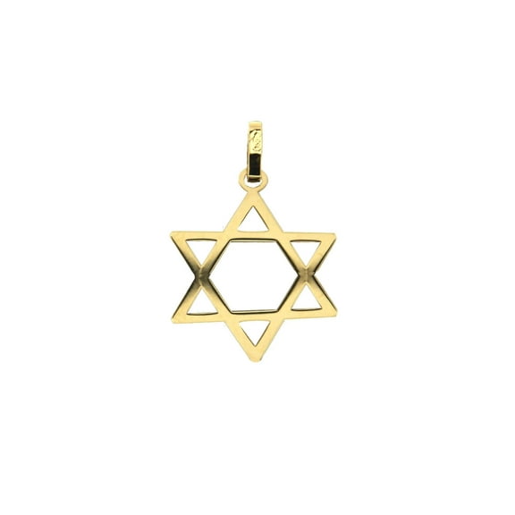 18K Solid Yellow Gold Open Star David Pendant