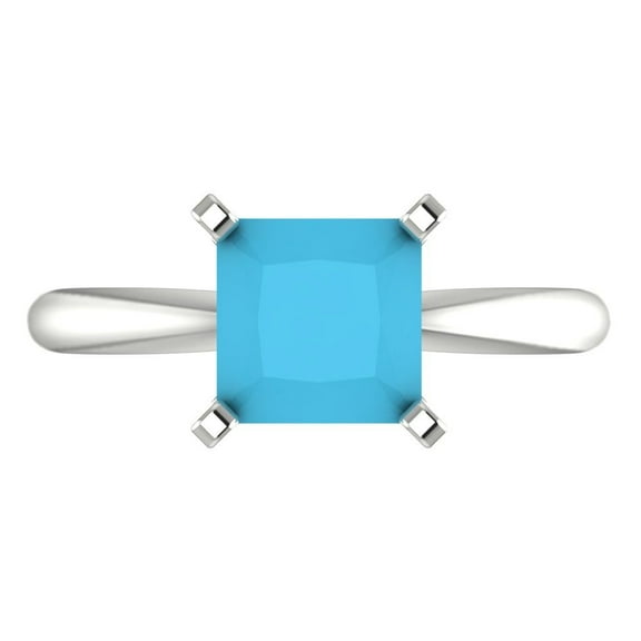 2 ctw Solitaire Anniversary Ring for Women | Princess Cut Simulated Turquoise | Hyperallergenic Solid 14K White Gold