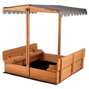 Aivituvin Kids Outdoor Sandbox with Lid, Adjustable Canopy, Foldable Bench Seat, 47x47 in