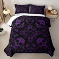 thumbnail image 2 of Castle Fairy Mystic Gothic Skull Bed Spread Queen,Vintage Floral Border Queen Coverlet Set,Black Violet, 2 of 7