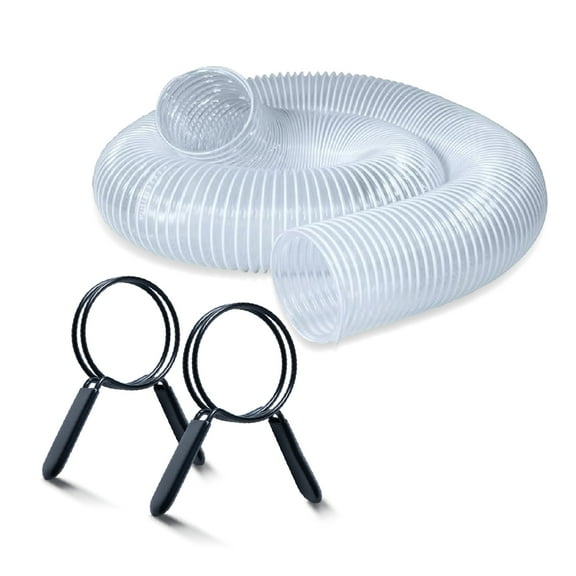 POWERTEC 2-1/2" x 10' PVC Dust Collection Hose with 2pc 2-1/2 Inch Double Loop Hose Clamps for Dust Collector for Woodworking and Shop Vacuum, Quick Release Spring Clamps for Dust Fittings, 70438N