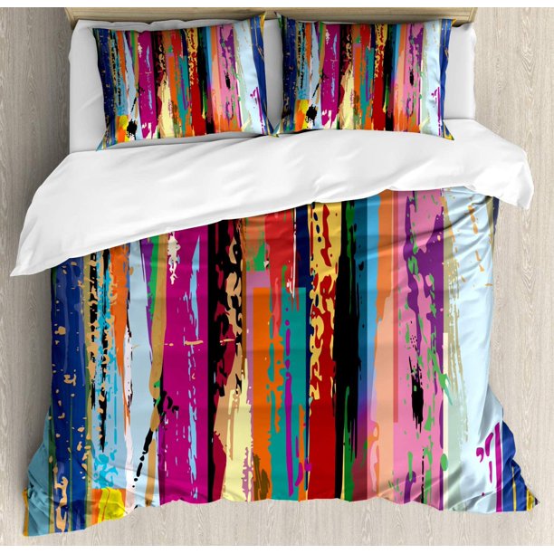 Juego de Funda Nórdica, Obra de Arte Expresionista Multicolor Vibrante Diseño Arco Iris