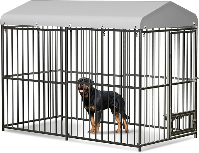 Large Outdoor Dog Kennel with Waterproof Cover, Large Dog House with Feeding Doors, Heavy Duty Dog Enclosures for Garden Backyard Courtyard（8×4×6FT）