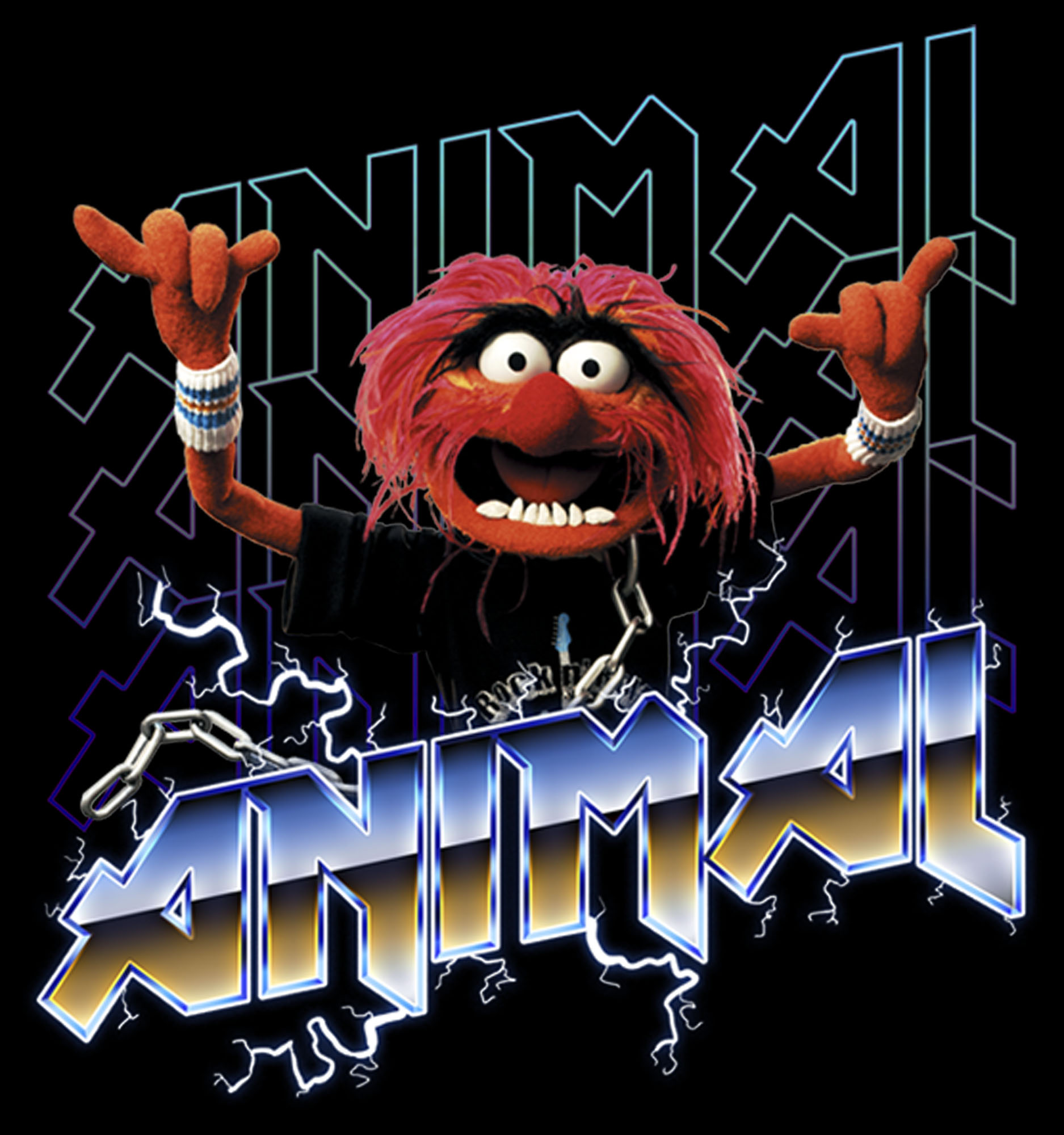 Men's The Muppets Animal Metal  Graphic Tee Black Large Tall - image 2 of 3