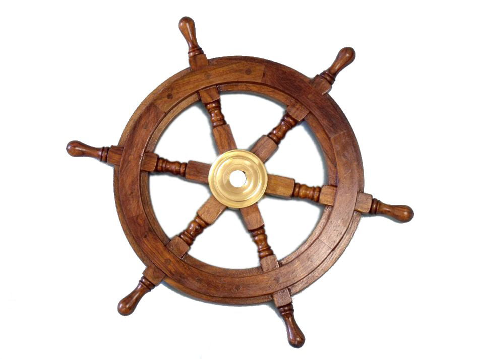 Ship Steering Wheel Wooden 36" & 24" Wood Brass Fishing SET OF 3 Decor 
